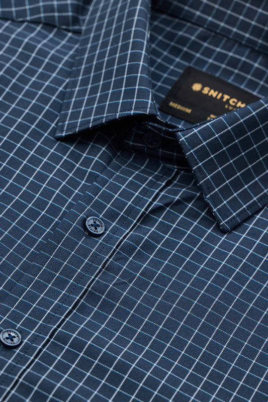 Snitch Men Navy Blue Checks Slim Fit Luxe Casual Shirt for Men