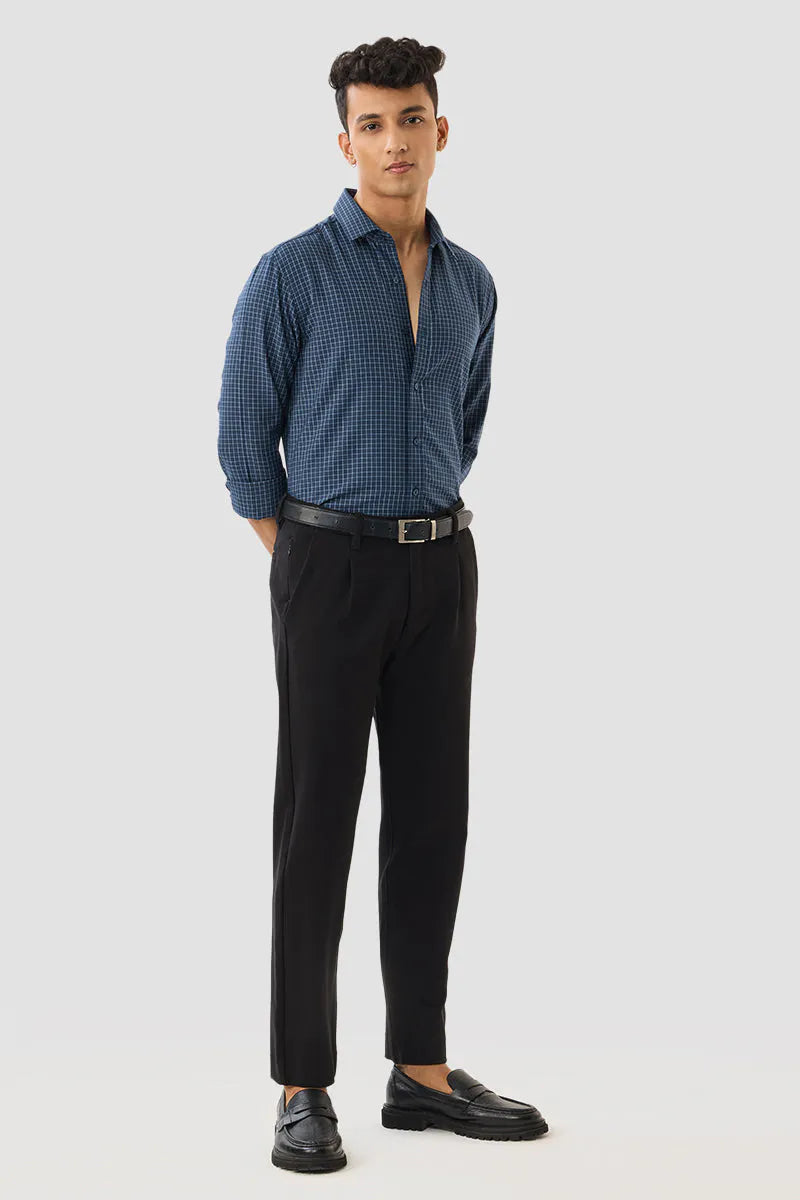 Snitch Men Navy Blue Checks Slim Fit Luxe Casual Shirt for Men