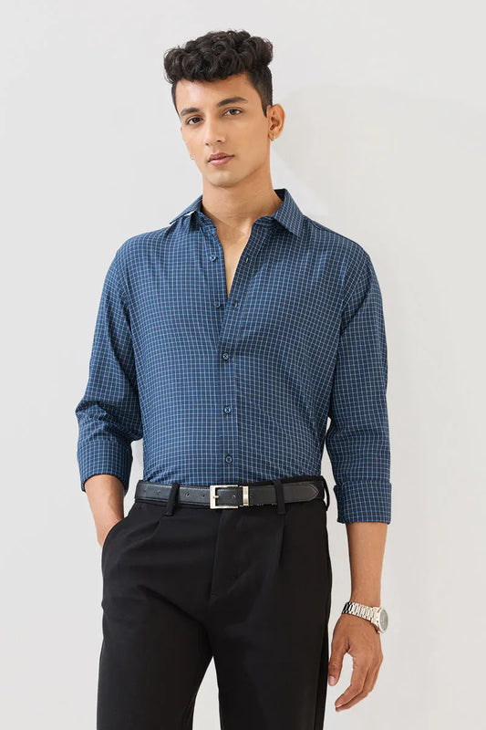 Snitch Men Navy Blue Checks Slim Fit Luxe Casual Shirt for Men
