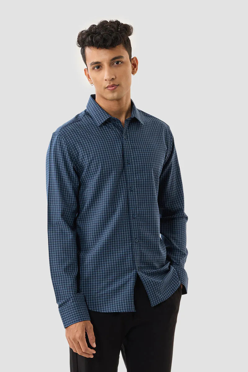 Snitch Men Navy Blue Checks Slim Fit Luxe Casual Shirt for Men