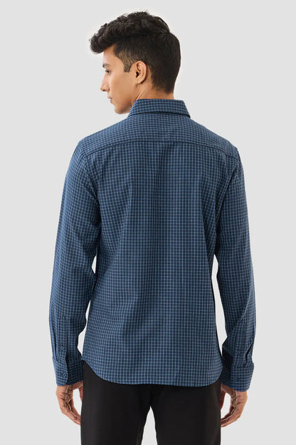 Snitch Men Navy Blue Checks Slim Fit Luxe Casual Shirt for Men