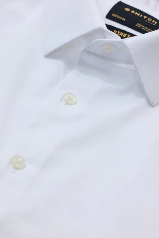 Snitch Men White Slim Fit Stretch Luxe Casual Shirt