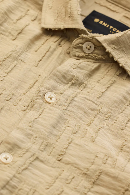Snitch Men Beige Textured Slim Fit Luxe Casual Shirt for Men