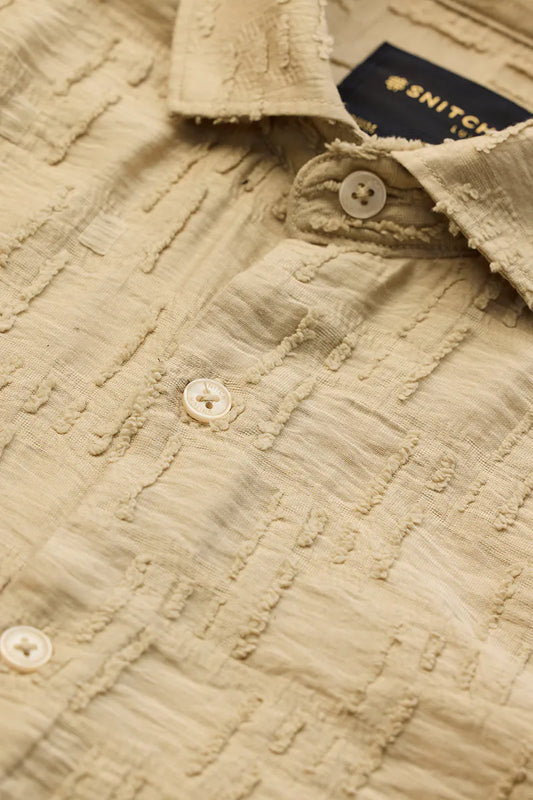 Snitch Men Beige Textured Slim Fit Luxe Casual Shirt for Men