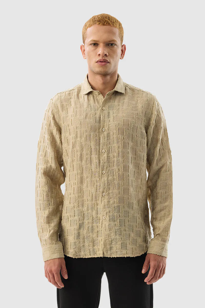 Snitch Men Beige Textured Slim Fit Luxe Casual Shirt for Men