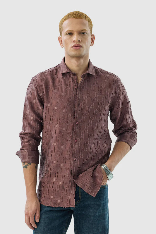 Snitch Men Maroon Textured Slim Fit Luxe Casual Shirt for Men