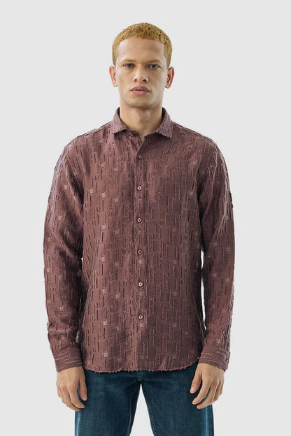 Snitch Men Maroon Textured Slim Fit Luxe Casual Shirt for Men