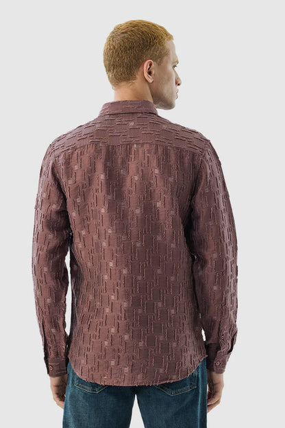 Snitch Men Maroon Textured Slim Fit Luxe Casual Shirt for Men