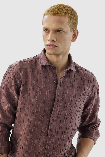 Snitch Men Maroon Textured Slim Fit Luxe Casual Shirt for Men