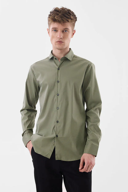 Snitch Men Olive Slim Fit Stretch Luxe Casual Shirt for Men