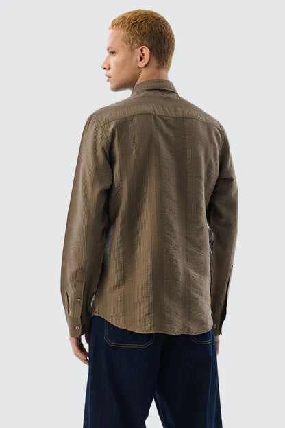 Snitch Men Brown Self-Design Slim Fit Luxe Casual Shirt for Men