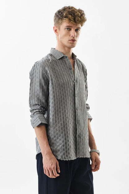 Snitch Slim Fit Stripes Grey Shirt for Men