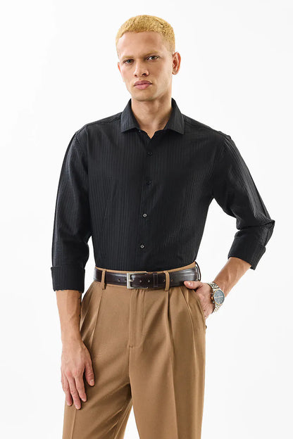 Snitch Men Black Textured Slim Fit Luxe Casual Shirt for Men