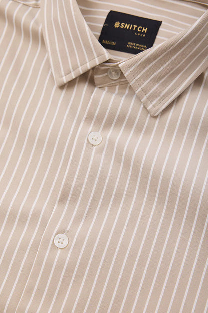 Snitch Men Beige Striped Slim Fit Luxe Casual Shirt for Men