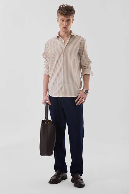 Snitch Men Beige Striped Slim Fit Luxe Casual Shirt for Men