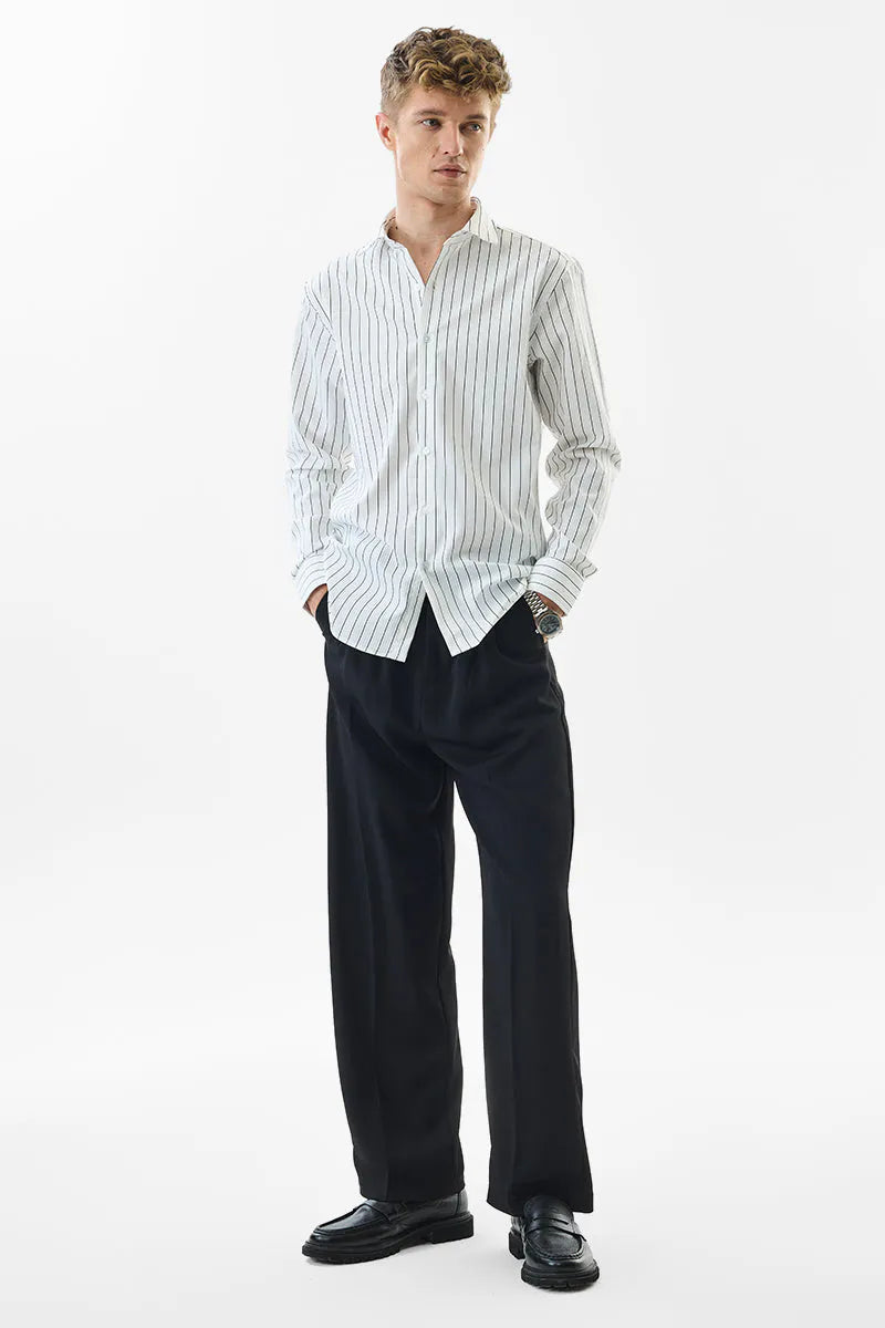 Snitch Men White Striped Slim Fit Luxe Casual Shirt