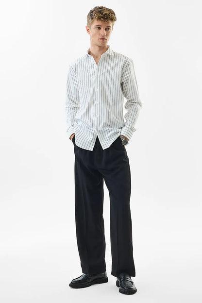 Snitch Men White Striped Slim Fit Luxe Casual Shirt