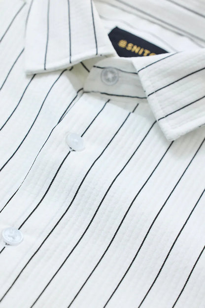 Snitch Men White Striped Slim Fit Luxe Casual Shirt