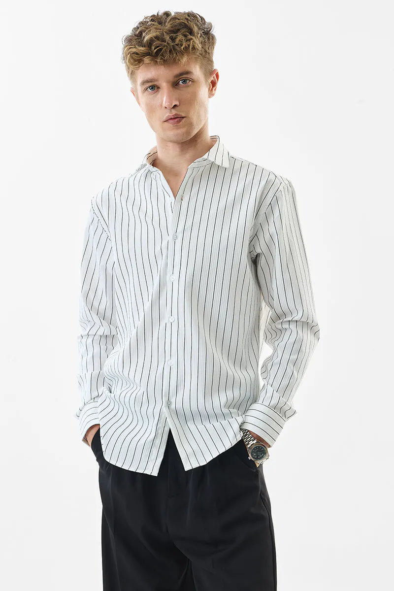 Snitch Men White Striped Slim Fit Luxe Casual Shirt