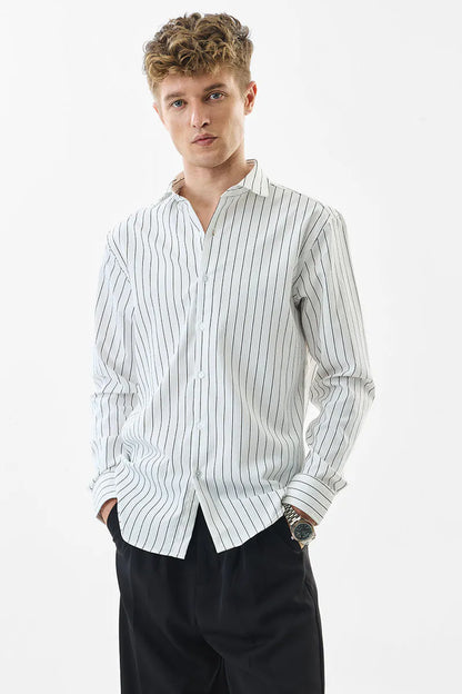 Snitch Men White Striped Slim Fit Luxe Casual Shirt