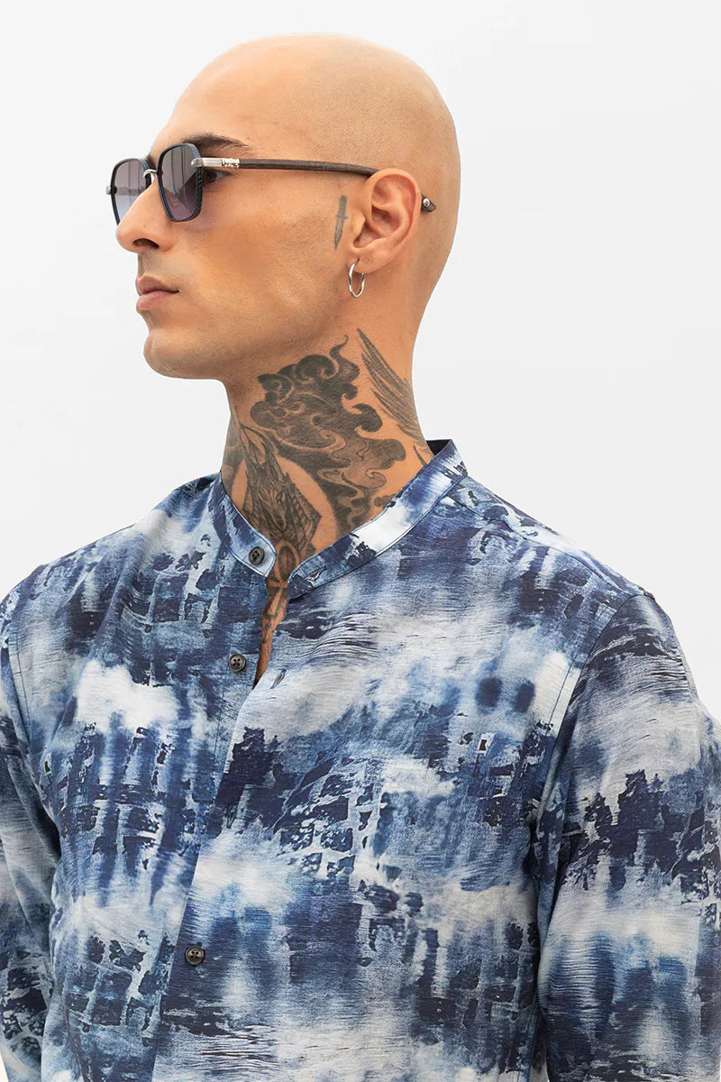 Snitch Dark Blue Slim Fit Abstract Shirt for Men