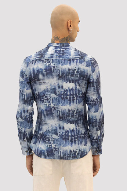 Snitch Dark Blue Slim Fit Abstract Shirt for Men