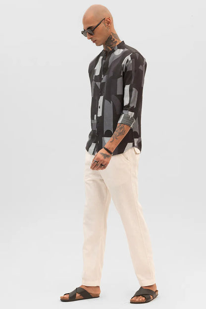 Snitch Black Abstract Mandarin Shirt for Men