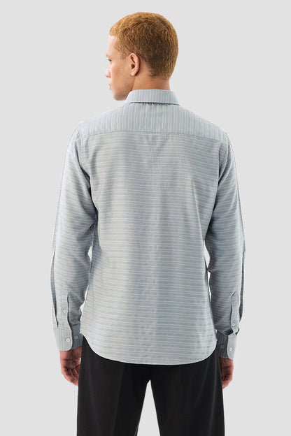 Snitch Men Light Grey Striped Slim Fit Casual Shirt