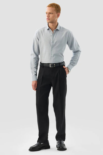 Snitch Men Light Grey Striped Slim Fit Casual Shirt