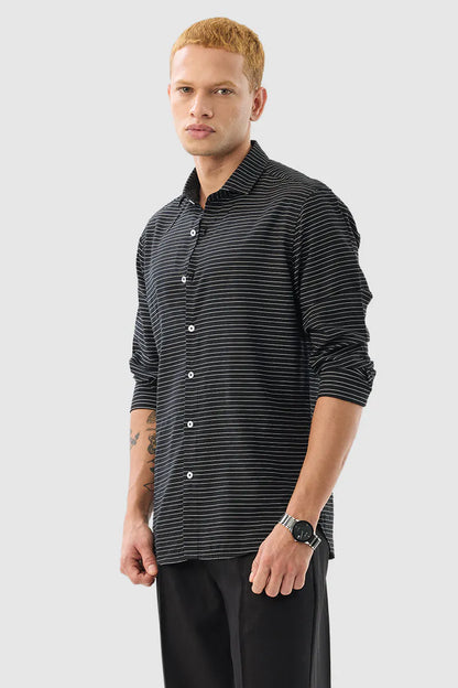 Snitch Men Black Striped Slim Fit Casual Shirt for Everyday Style