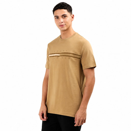 TOMMY HILFIGER Chest Flag Insert Cotton T-Shirt - Pinecone Tan