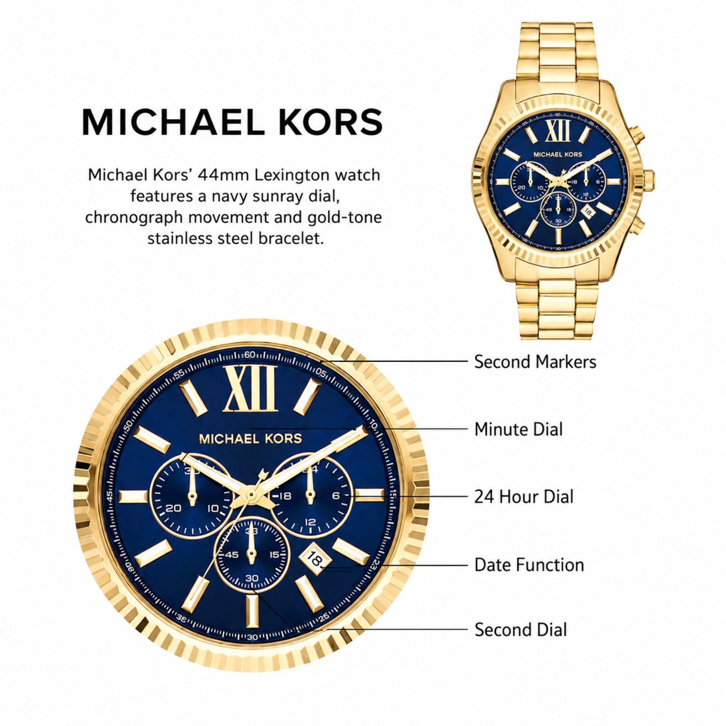 Michael Kors Lexington Chronograph Gold Watch for Men - MK9153