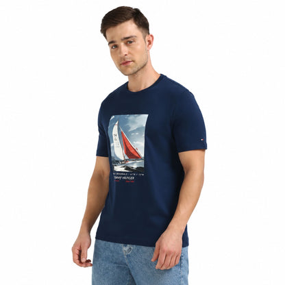 TOMMY HILFIGER Sailboat Print Regular Fit T-Shirt - Navy