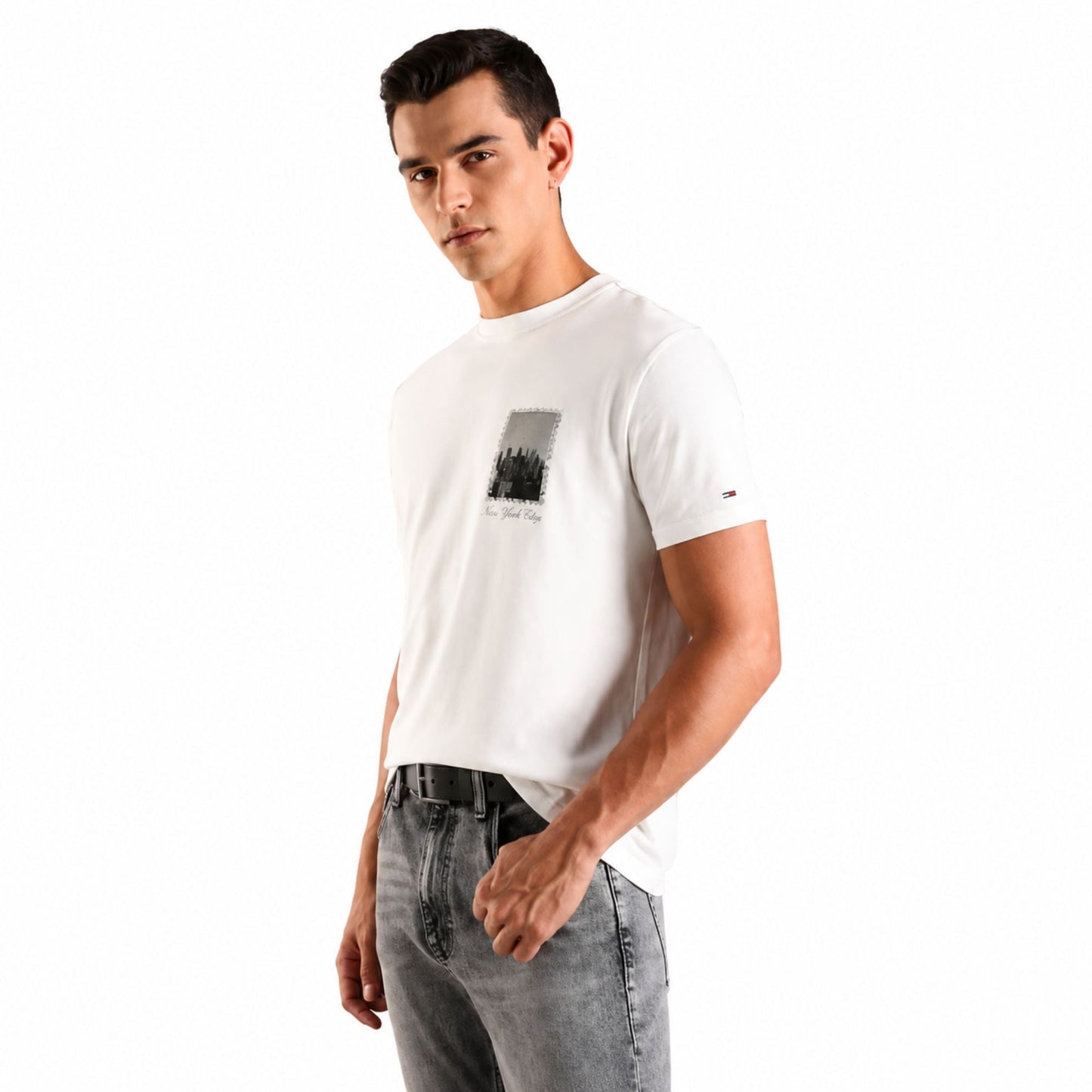 TOMMY HILFIGER Logo Regular Fit Cotton T-Shirt - Ecru