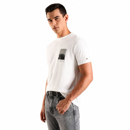TOMMY HILFIGER Logo Regular Fit Cotton T-Shirt - Ecru