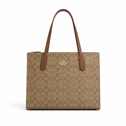 Coach Nina Signature Canvas Tote Bag – Khaki Saddle
