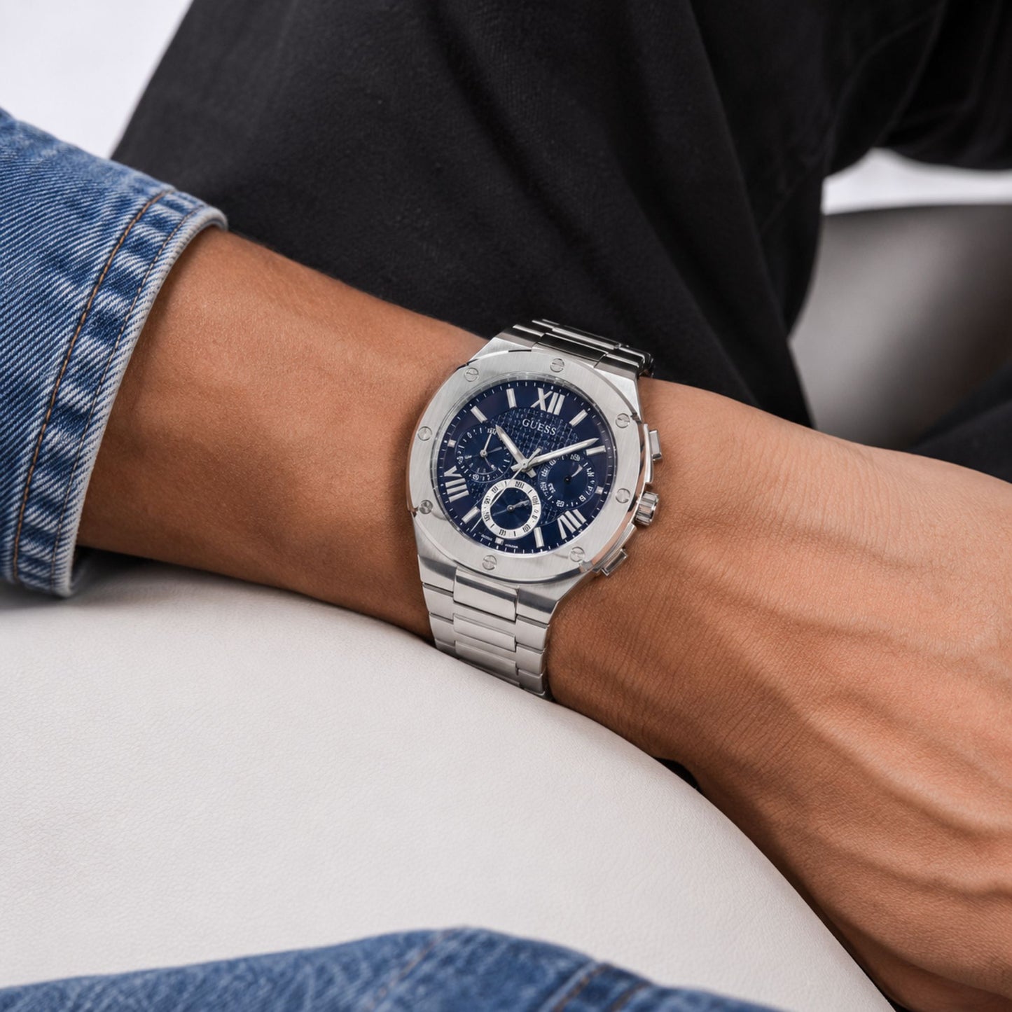 Guess Blue Dial Stainless Steel Analog Watch for Men - GW0572G1