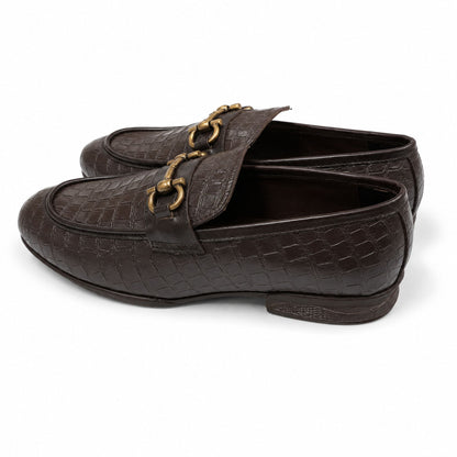 ROSSO BRUNELLO Croc Texture Slip-On Loafers for Men - Brown