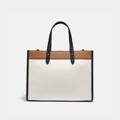 Coach Field Tote 30 Colourblocked White Signature Canvas & Leather Large Tote Bag with Detachable Strap