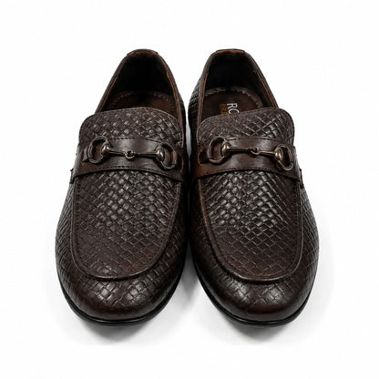 ROSSO BRUNELLO Woven Slip-On Formal Loafers for Men - Brown