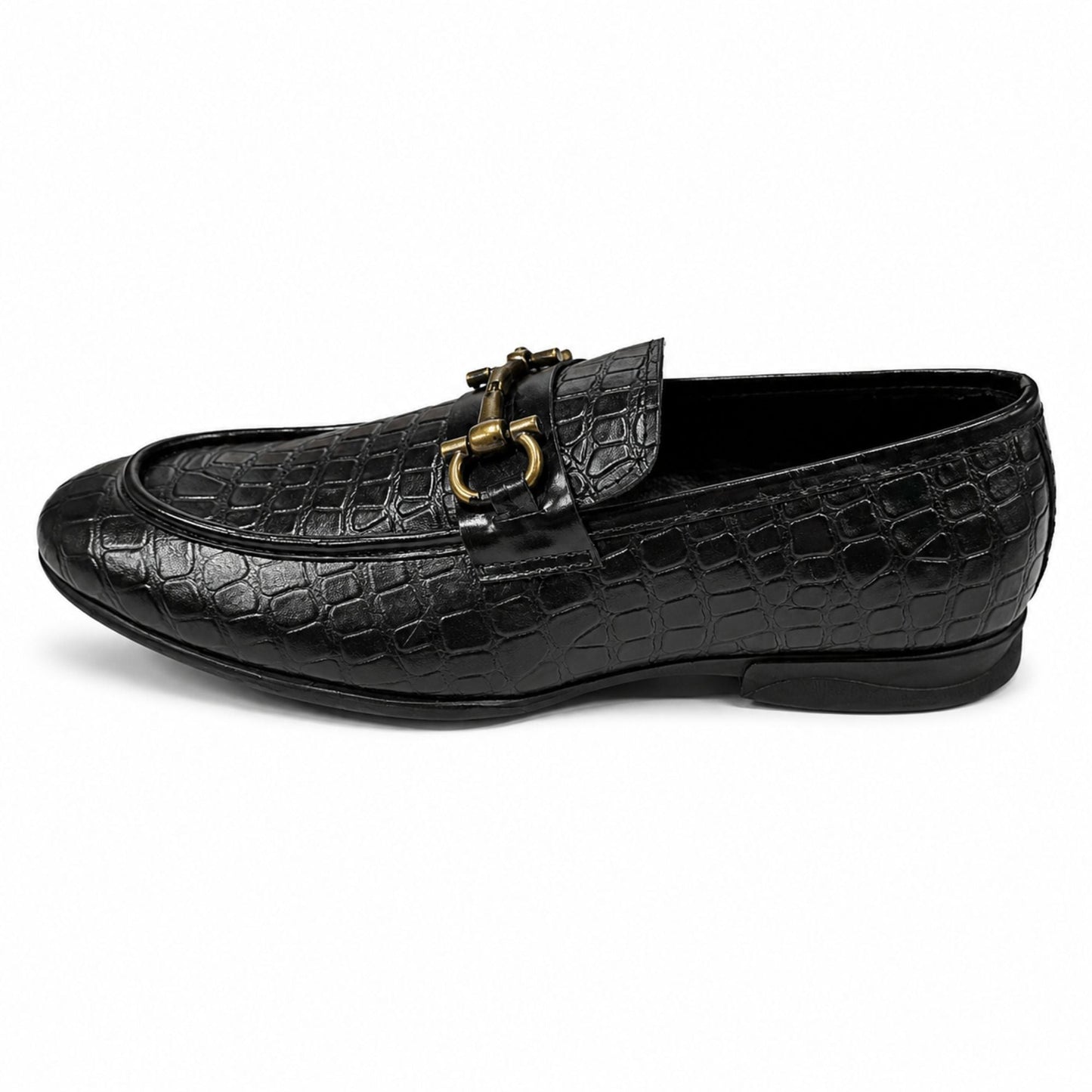 ROSSO BRUNELLO Croc Texture Slip-On Loafers for Men - Black