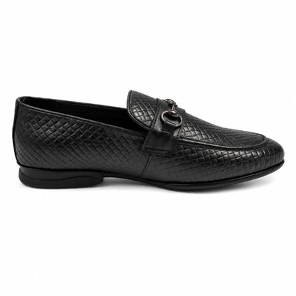 ROSSO BRUNELLO Woven Slip-On Formal Loafers for Men - Black