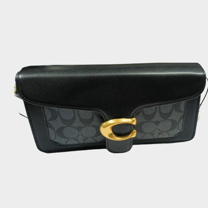 Coach Tabby 26 Medium Signature Canvas Shoulder Bag Black with Gold C Logo