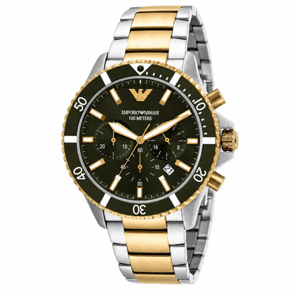 Emporio Armani Green Chronograph Two-Tone Watch for Men - AR11361