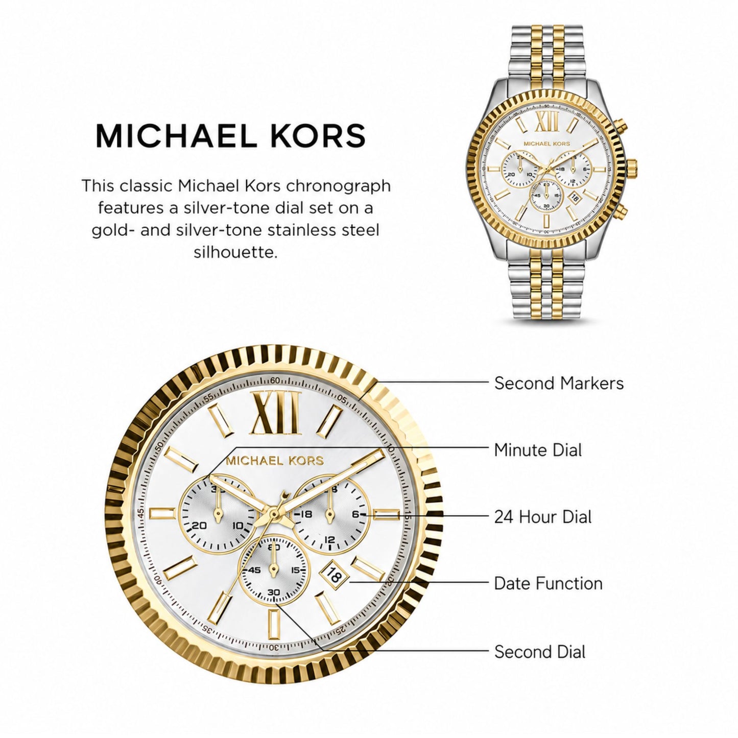 Michael Kors Lexington Two-Tone Chronograph Watch for Men - MK8344