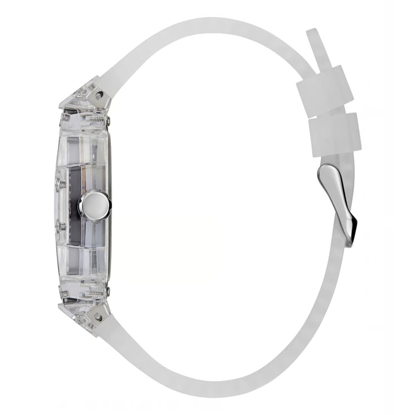 GUESS GW0499G3 Trend Men’s Watch | Rainbow Dial Transparent Case Silicone Strap | 41.5mm Analog Multi-Function Watch