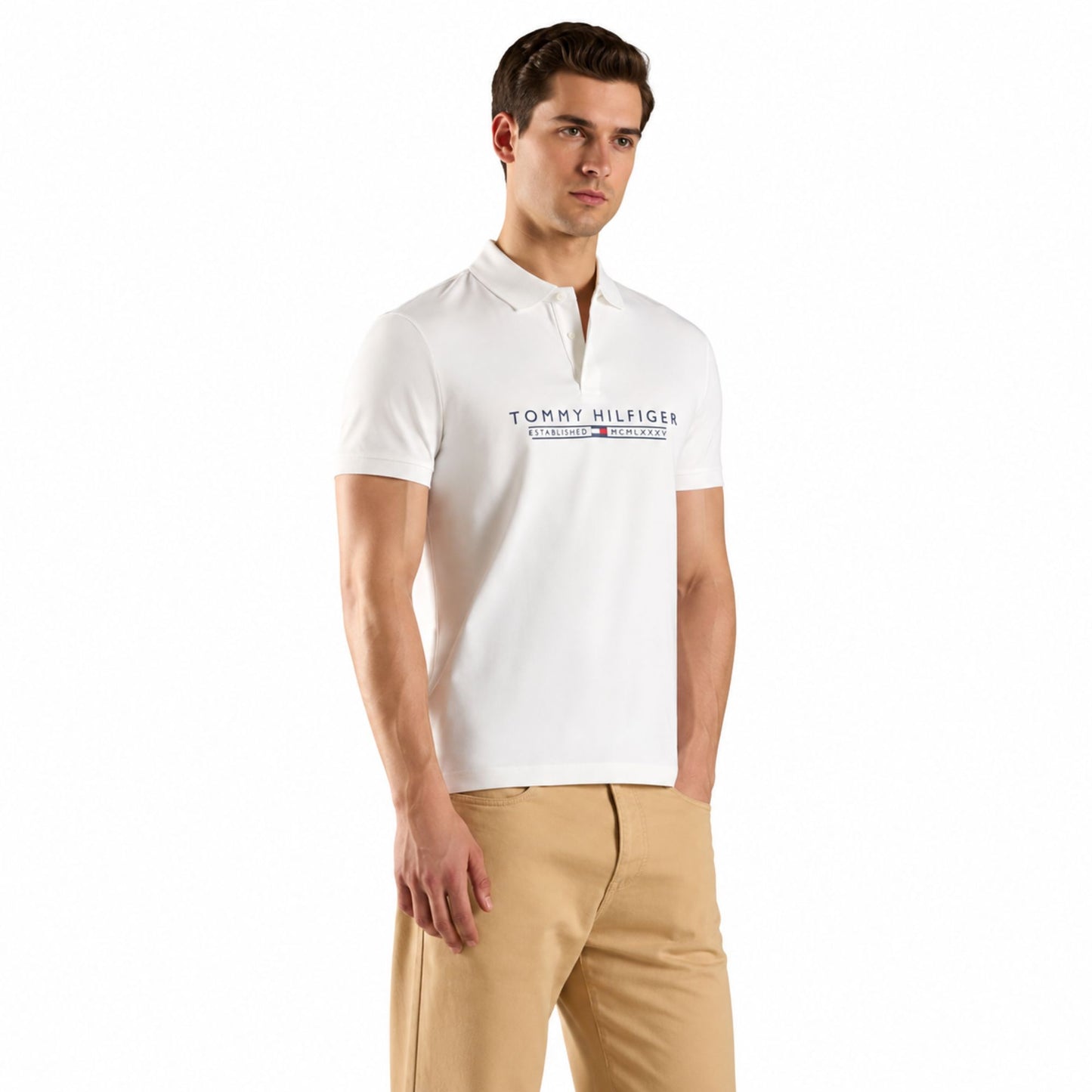Tommy Hilfiger Men’s Printed Regular Fit Polo T-Shirt - Ecru