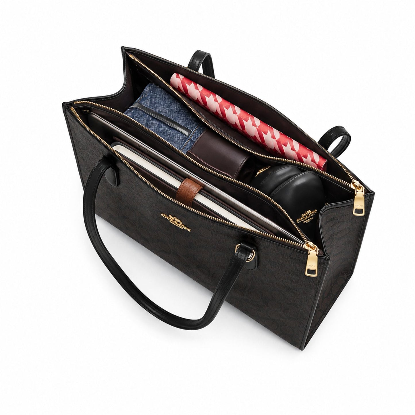 Coach Nina Signature Canvas Tote Bag – Black Brown