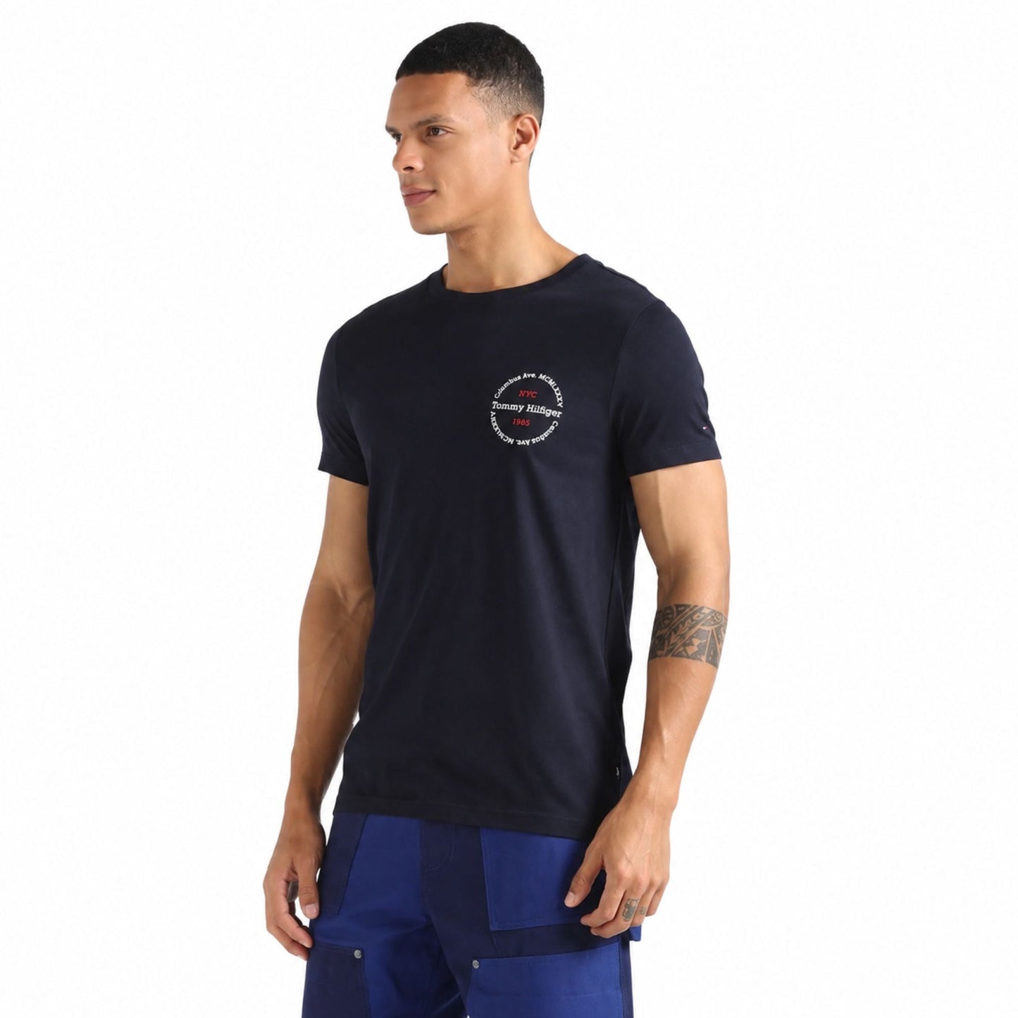 Tommy Hilfiger Men's Round Logo Transitional Cotton T-Shirt - Navy