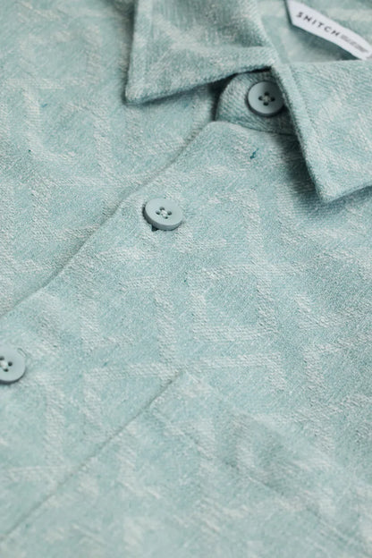 Snitch Blue Geometric Regular Fit Overshirt for Men